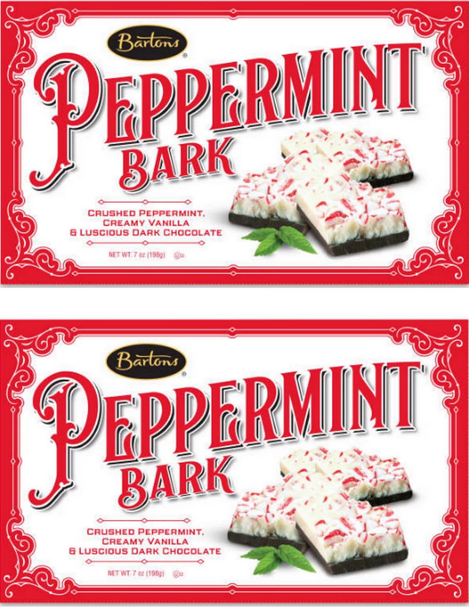 Barton's Old Fashioned Peppermint Bark Dark Chocolate Holiday Candy, Christmas  (Pack of 2)