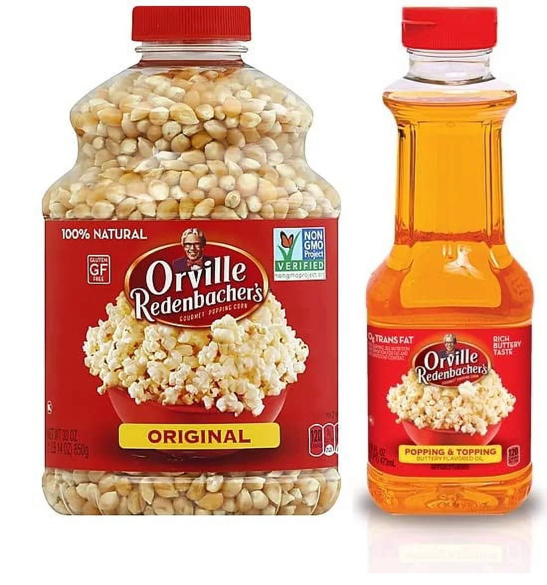 Orville Redenbacher's Gourmet Popping Corn, Original Pop Corn and Popping & Topping Buttery Flavored Oil (Pack of 2) - with Make Your Day Bag Clip