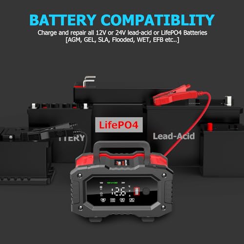 YONHAN Battery Charger 20A 12V/24V LiFePO4 Lead Acid Fully Automatic Battery Maintainer, Car Battery Trickle Charger Automotive w/Repair, Winter Mode, for AGM, STD, Gel, Deep Cycle Batteries