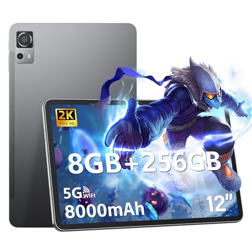 Android Tablet 12 Inch with 8GB RAM 256GB ROM, Octa-Core 2.0Ghz Processor, 2000 * 1200 FHD IPS Touch Screen, 5MP+13MP Dual Camera, 8000mAh Battery, 2K Android 13 Tablet, 5G WiFi, Bluetooth 5.0,GPS