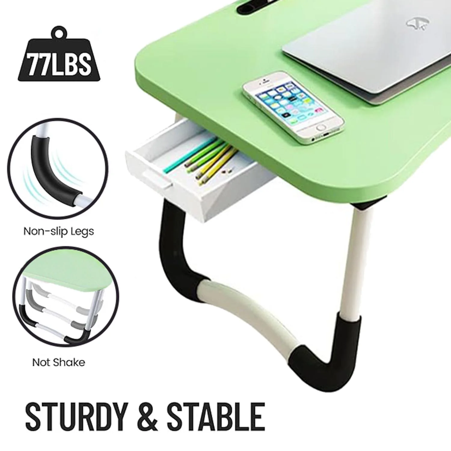 VINAUO Lap Desk,Foldable Laptop Desk,Lap Tray with Storage Drawer,Laptop Desks for Bed,Couch,School Supplies Green