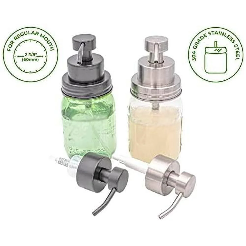 Stainless Steel Foaming Soap Pump Lid | Hand Soap Dispenser Pump Replacement Lids For Mason Jars (Regular Mouth)