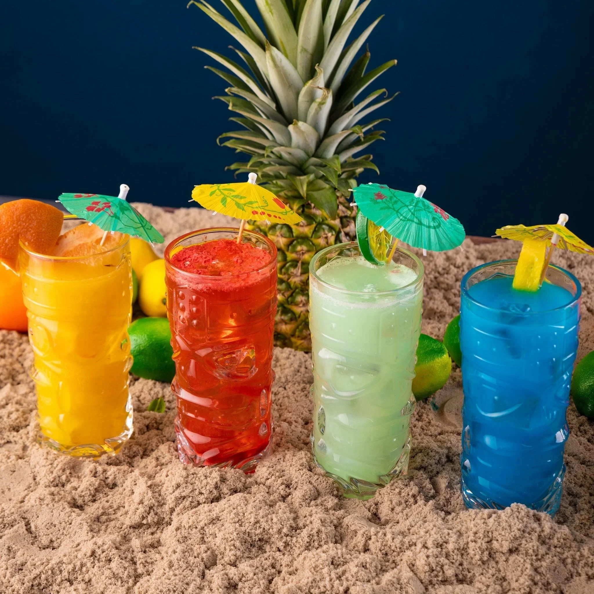 Clear Tiki Glasses, Set of 4-450 ML - Perfect for Exotic Cocktails, Lemonade, Ice Tea, Mixed Drinks- Exotic Zombie, Rum, Mai Tai, Pina Colada, Punch, Hurricane, Bar Drinkware