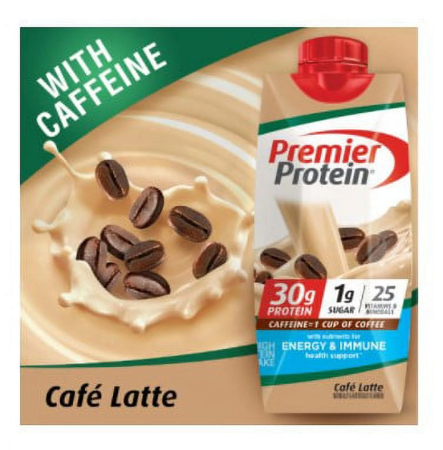 Premier 30g Protein Cafe Latte PLUS Energy and Immune Support Shakes, 11 fl oz, 18-pack