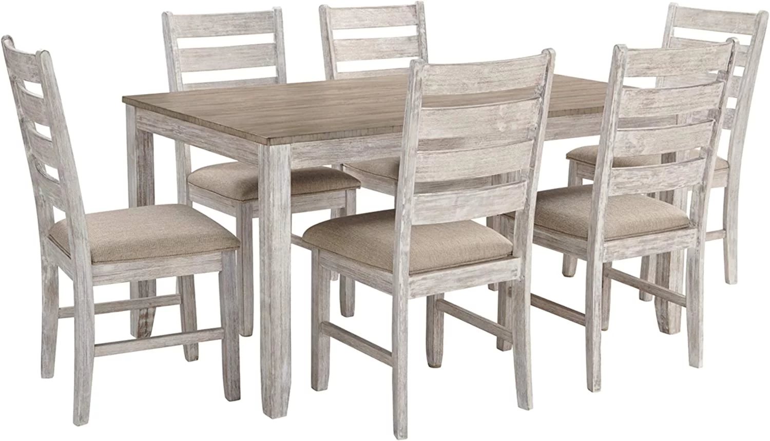 Ashley Furniture Skempton 7 Piece Dining Set in White and Light Brown