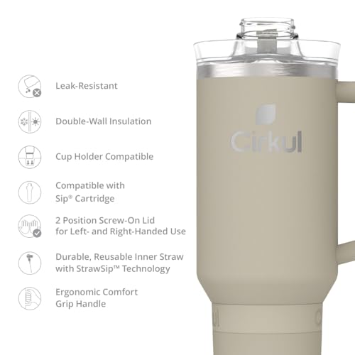 Cirkul 40oz. Carbon Stainless Steel Tumbler with Handle, All-Day StrawSip™, Double-Wall Insulated