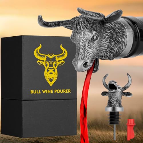 Bull Head 2-in-1 Wine Bottle Pourer and Stopper for Men Women, Wild Yak Cattle Wine Aerator Liquor Bottle Pourers Spout for Alcohol Spirits, Wine Gifts Saver Accessories, DJQ1005