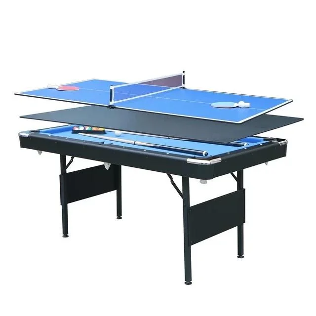 SEGMART 3 in 1 Billiards Table, 5.5 ft Folding Pool Table, Tennis Multigame Table, Multifunctional Snooker Table, All Accessories Included – Black with Blue Felt