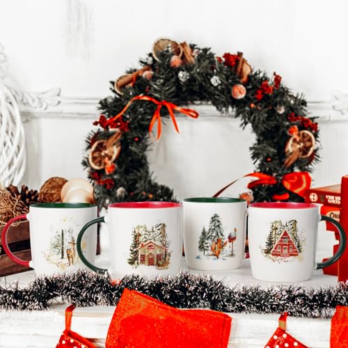 Cabtnca Christmas Mugs Set of 4, Holidays Mugs Gifts, Xmas Mug Gift for Kids, Xmas Decor, Marry Christmas Gifts for Women, 11Oz