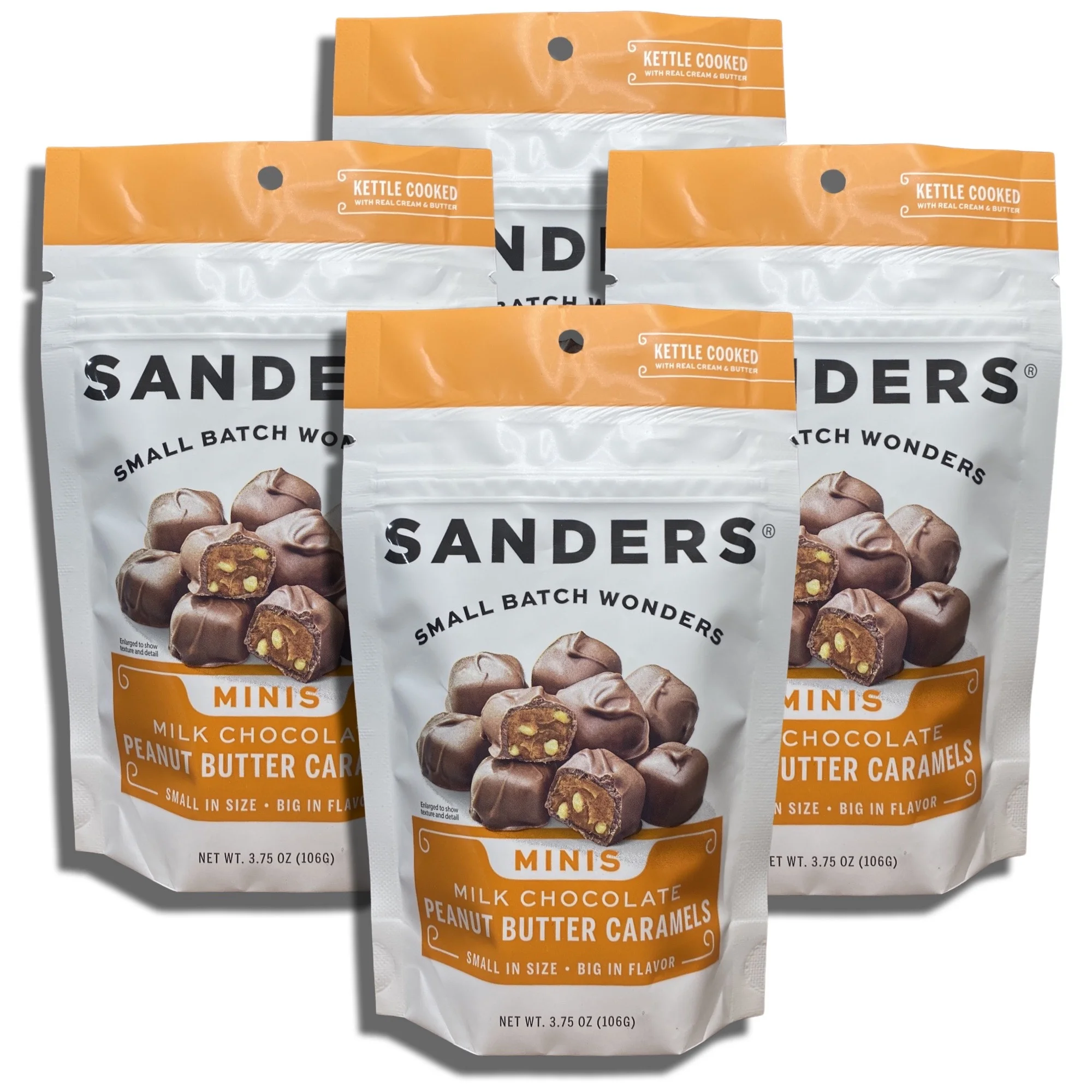 Small Batch Mini Chocolates by Sanders Bundled by Tribeca Curations | 3.75 Ounce Bag | Value Pack of 4 (Milk Chocolate Peanut Butter Caramels)