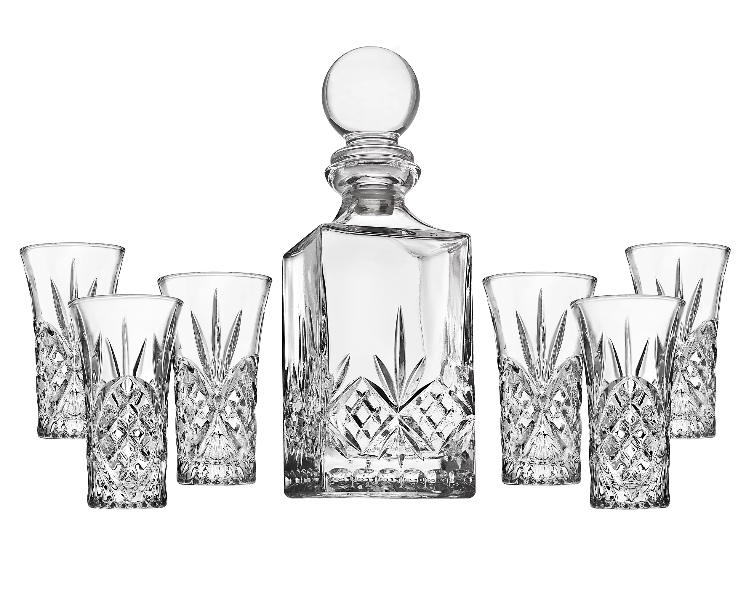Dublin Crystal 7 Piece Spirits Decnater 10oz & Shot Glass 2oz Set