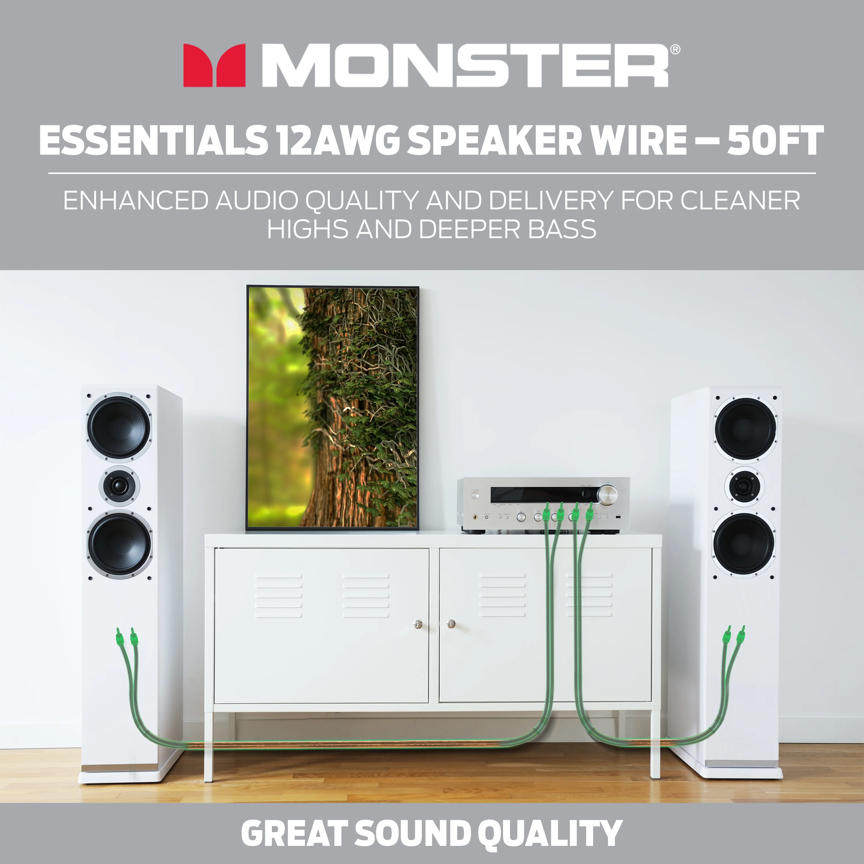 Monster Essentials High Performance Speaker Wire 12 Gauge Copper Clad Aluminum (CCA) Speaker Cable 50 FT Spool – Ideal Home Cinema Speaker Wire Cable and Car Audio Speaker Cables/Speaker Wires