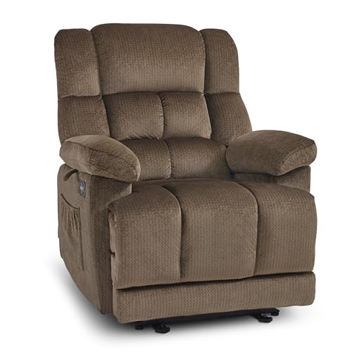 MCombo Zero Gravity Power Recliner Chair with Heat and Vibration Massage, Reclining Chair with USB Ports, Cup Holders for Living Room, Fabric R6233 (Grey)