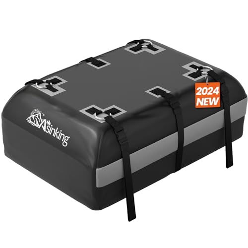 Asinking Car Rooftop Cargo Carrier Bag - 100% Waterproof Heavy Duty Car Roof Luggage Carrier 21 Cubic Feet, Fits All Vehicles with/Without Roof Rack - Easy Install & Triply Reinforced for Secure Use