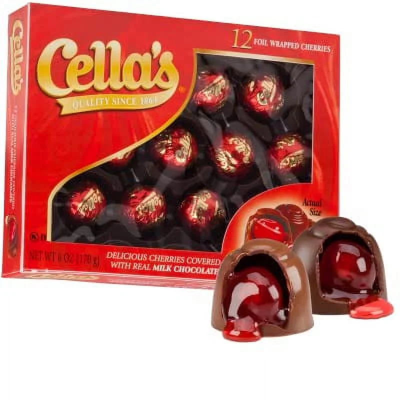 Cella's Milk Chocolate Covered Cherries, 6 oz Packages in a BlackTie Box (Pack of 2)