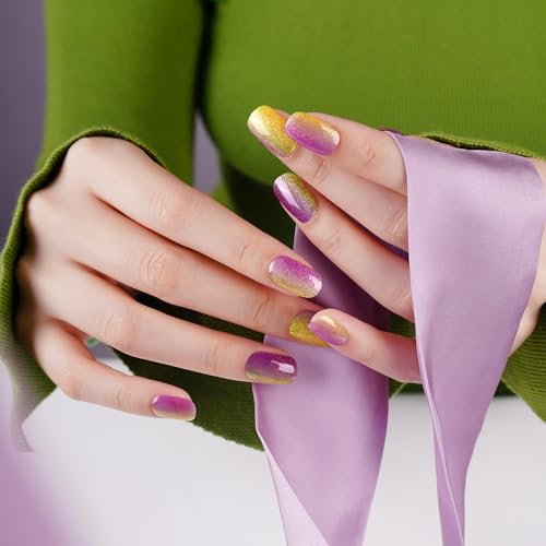 DANNI & TONI Semi Cured Gel Nail Strips Christmas Santa Claus Snowflakes Cat Eye Gel Nail Wraps 28 Stickers | Mistletoe Meow