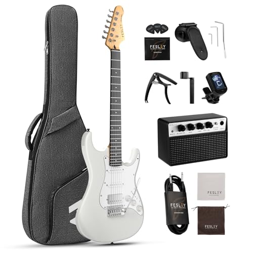 Fesley 39 Inch Electric Guitar: Beginner Electric Guitar Kit with HSS Pickup, Full Size Solid Body Guitar Starter Set with Amplifier, Bag, Strap, String, Cable, Picks, FST100, Sunburst