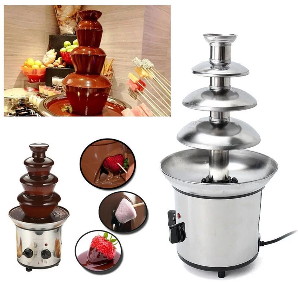4 Tiers Chocolate Fountain, Electric Melting Machine, Fondue Pot Set, for Chocolate Candy, Ranch, Nacho Cheese