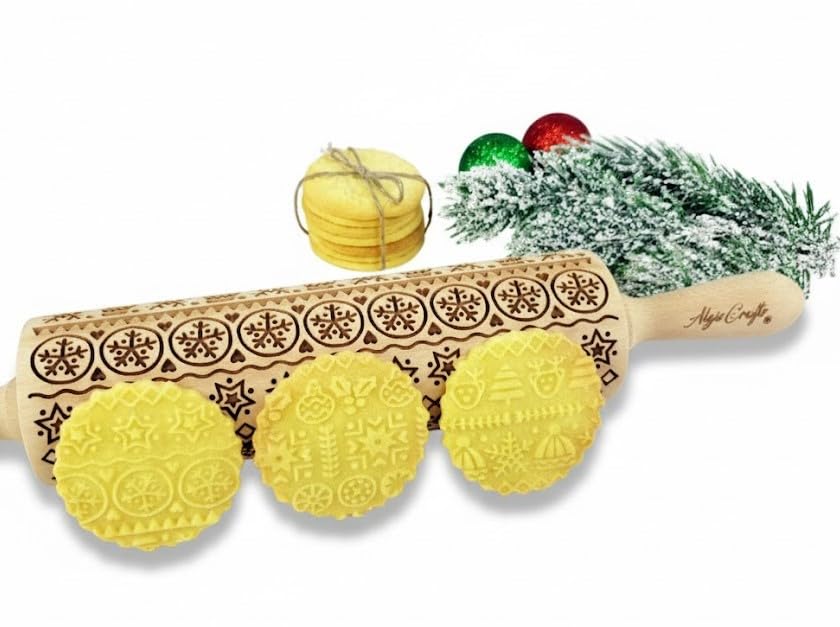 CHRISTMAS GIFTS EMBOSSING ROLLING PIN laser engraved with Christmas symbols CHRISTMAS GINGERBREAD COOKIES