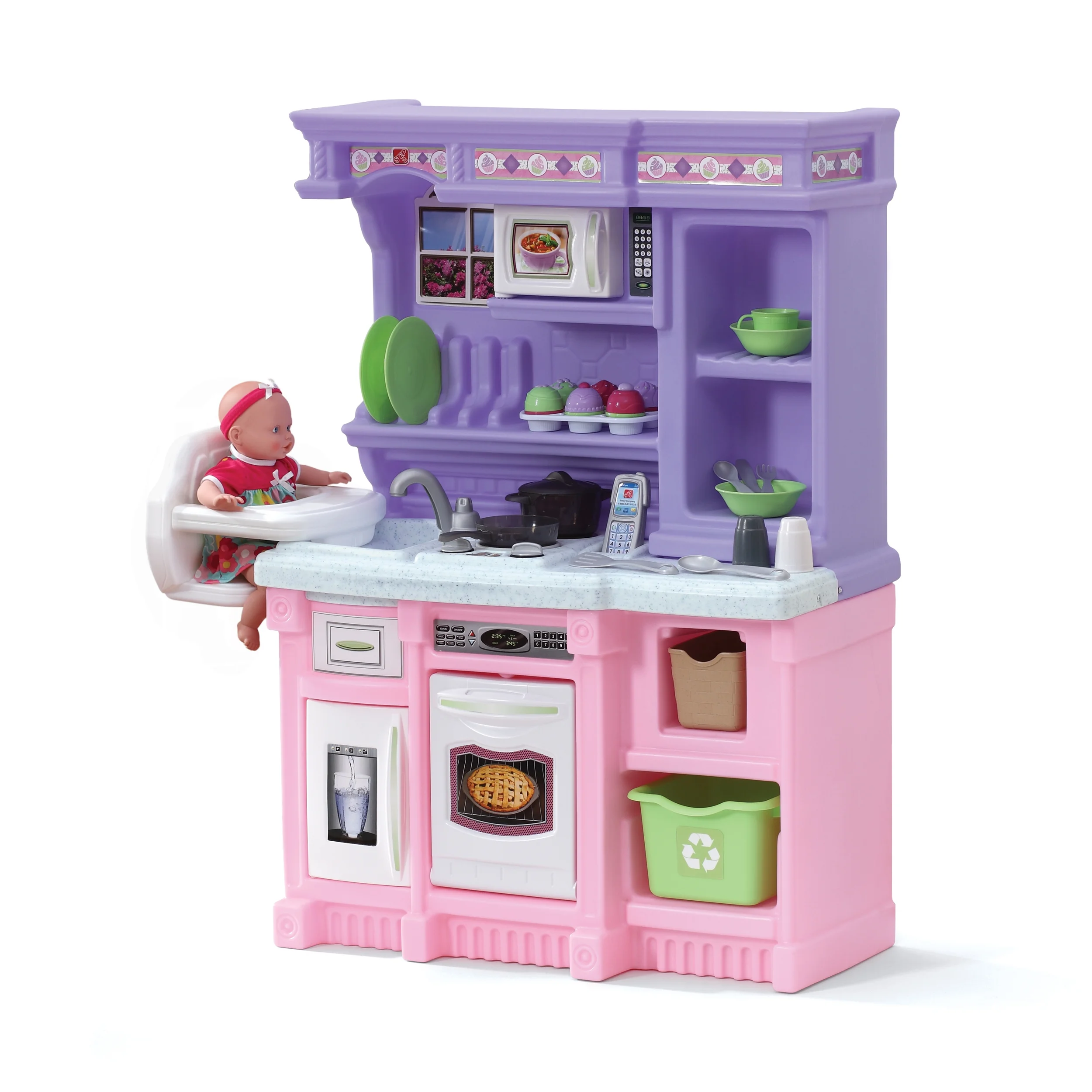 Step2 Little Bakers Pink Toddler Plastic Kitchen Playset with 30 Piece Play Set