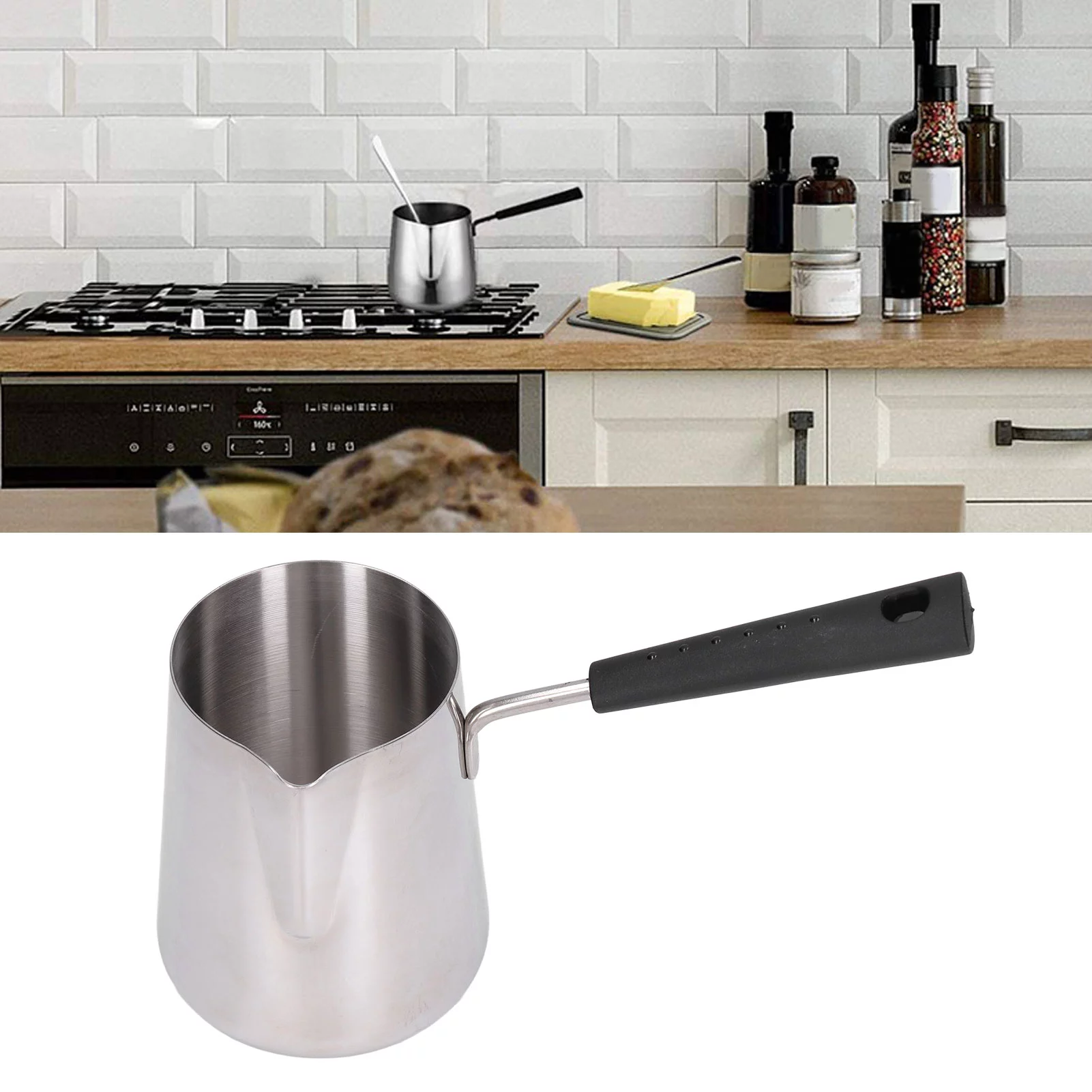 Turkish Coffee Pot 600ml Stainless Steel Glossy Surface High Temperature Resistant Easy to Clean Butter Warmer