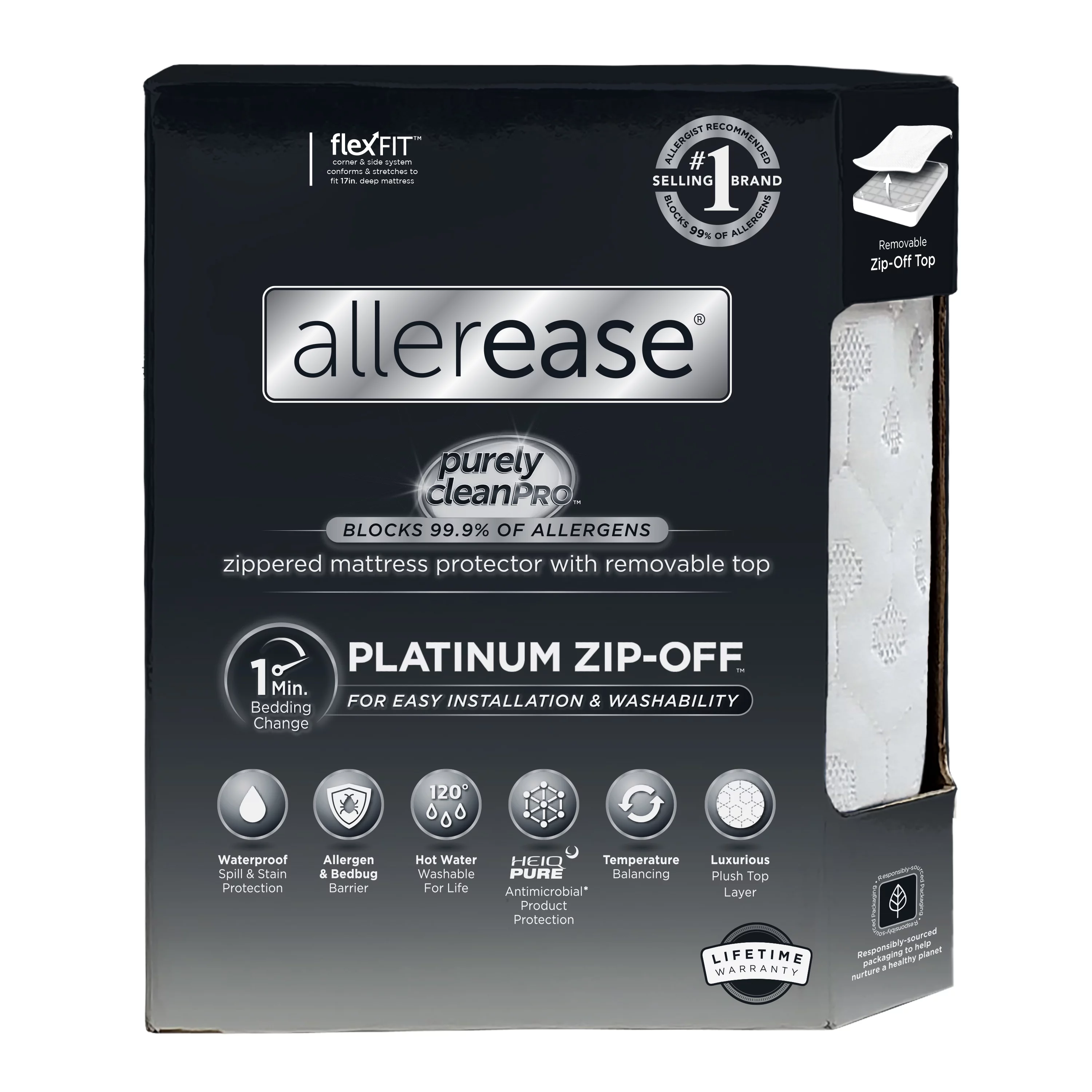 Allerease Platinum Temperature Balancing Zip-Off Top Mattress Protector, Twin