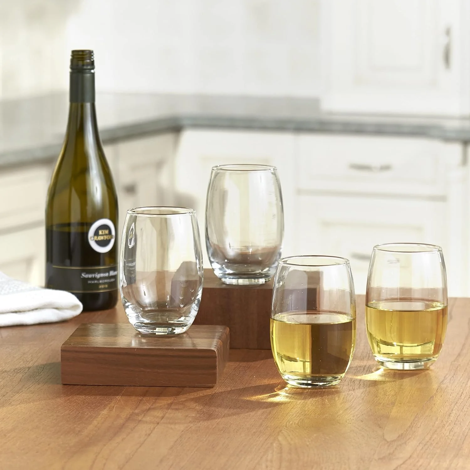 Stemless Wine Glasses Set Of 4, 15.5 Ounce Glasses For Red Or White Wine