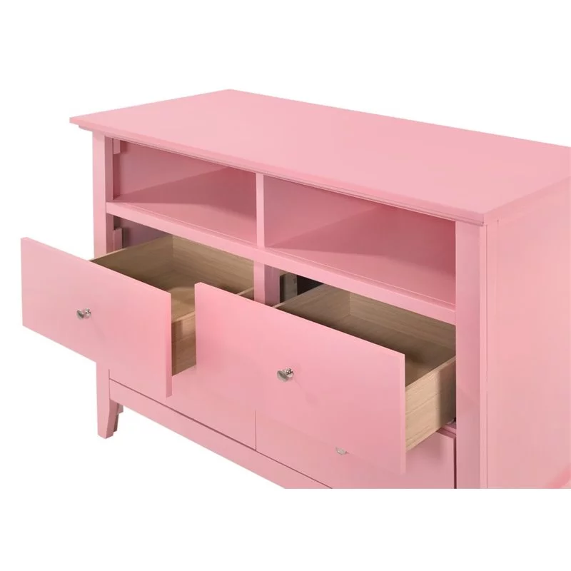Home Square 3-Piece Set with Dresser TV Stand and 3-Drawer Nightstand in Pink