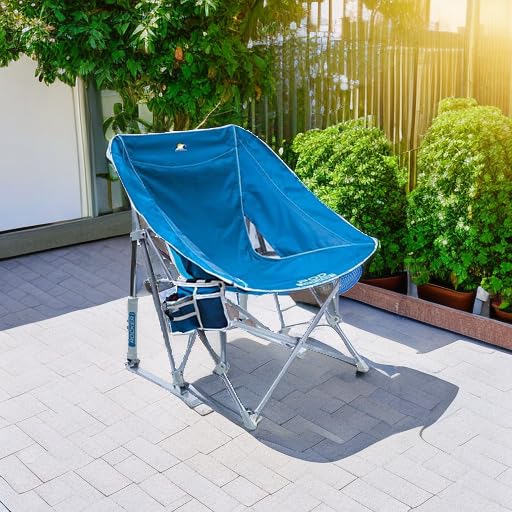 GCI Outdoor Pod Rocker Beach Chair | Collapsible Folding Rocking Chair with Drink Holder & Portable Carry Bag — Saybrook Blue