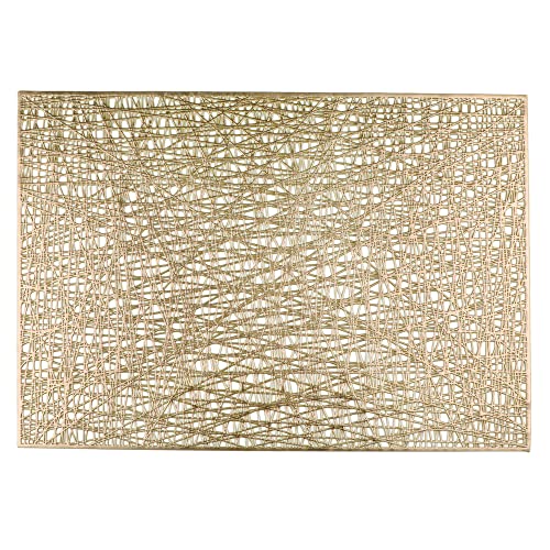 Snowkingdom Gold Placemats Set of 4, Golden Vinyl Rectangle Metallic Wipeable Place mats, Washable Non Slip Stain Resistant Hollow Kitchen Dining Table Mats for Halloween Wedding Party Decoration
