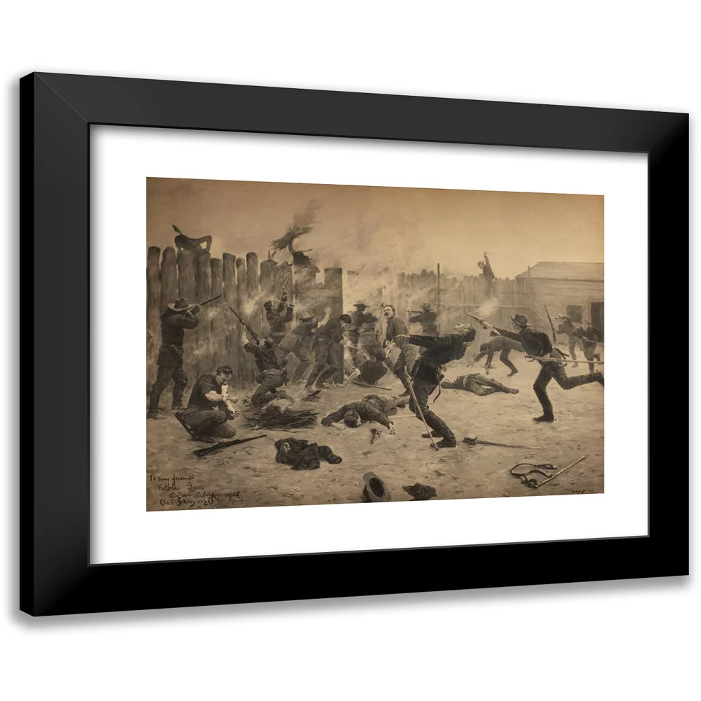 Charles Schreyvogel 24x19 Black Modern Framed Museum Art Print Titled - Defending the Stockade (1900)