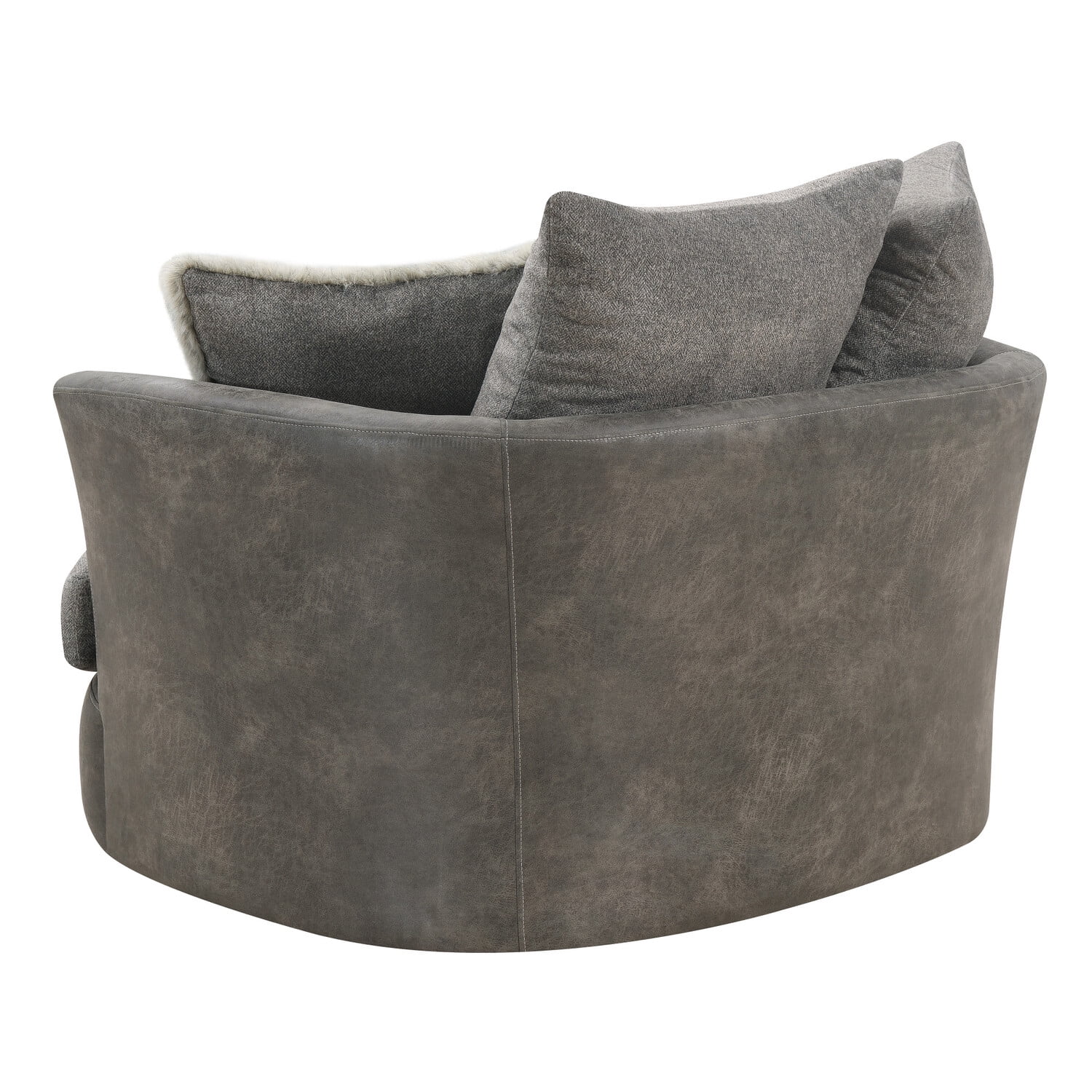 Wallace & Bay Bright Charcoal Tweed and Faux Leather Swivel Accent Chair with Barrel Back And Cozy Fabrics