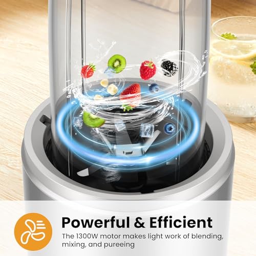 Smoothie Blender 1300W Blenders for Kitchen Portable Personal Blender for Shakes and Smoothies with 2 * 27Oz To-Go Cups & Lids Ice Crushing Smoothies Maker&Frozen Drinks Countertop Mixer Large