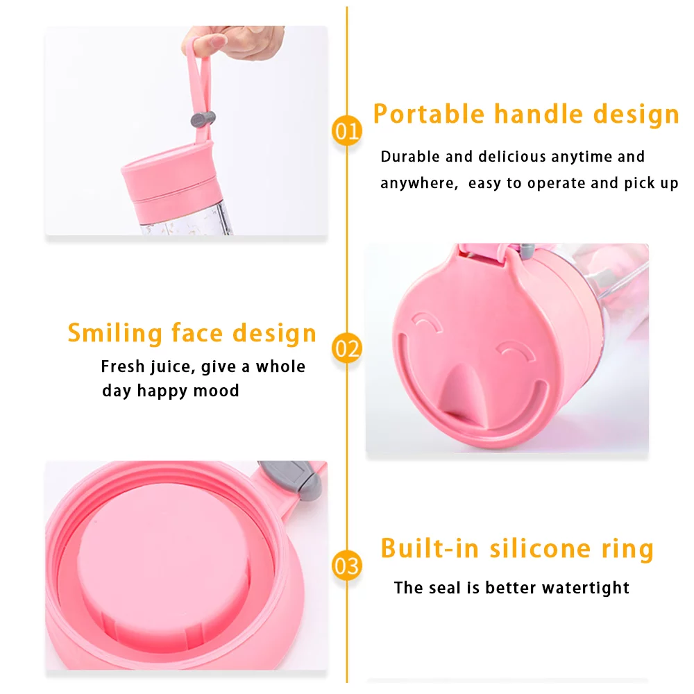 Portable Mini Blender,Smoothie Blender-Two Blades, Mini Travel Personal Blender with USB Rechargeable Batteries,Household Fruit Mixer,Detachable Cup,USB Juicer Cup(Pink)