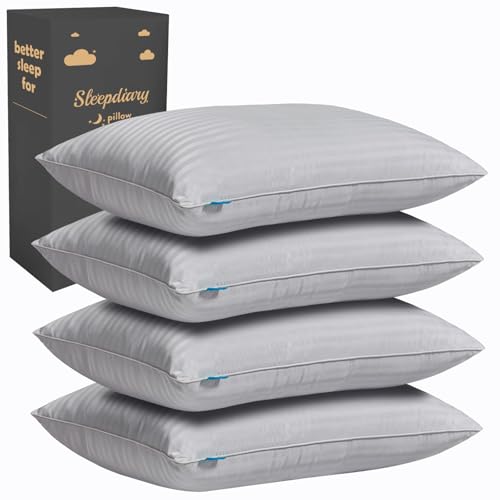 SLEEPDIARY Pillows Queen Size Set of 2,Hotel-Quality Bed Pillows with Zipper for Adjustable Loft, Machine Washable, Down Alternative Filling for Back, Side & Stomach Sleepers,Gray