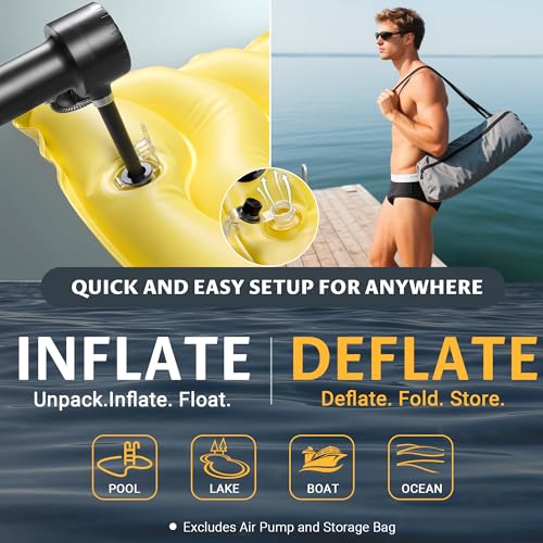 Inflatable Floating Mat/Raft/Dock/Platform, Float with Non-Slip Wave Pattern and Dual Headrest, Multi-Person Water Floating for Pool, Beach, Lake, River, and Ocean Fun