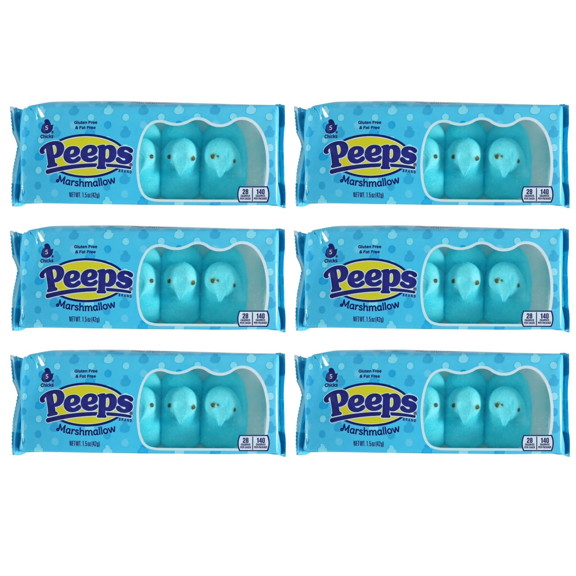 Peeps Blue Marshmallow Chicks, Soft & Chewy Classic Easter Candy for Kids Adults Snacks Baked Goodies Decoration Easter Basket Stuffer & Holiday Party Favor 1.5oz Pack of 6 & CUSTOM Storage Carrier
