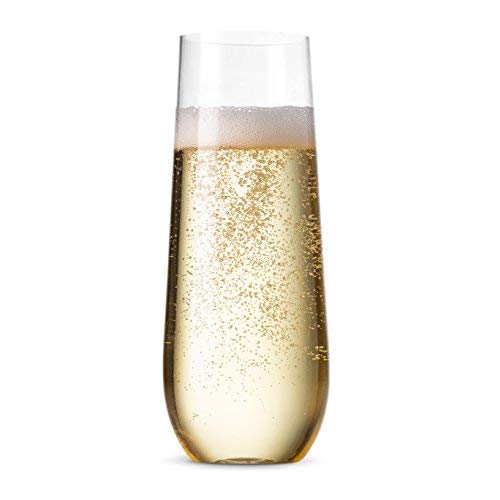 Munfix 48 Pack Stemless Plastic Champagne Flutes Disposable 9 Oz Clear Plastic Toasting Glasses Shatterproof Recyclable and BPA-Free