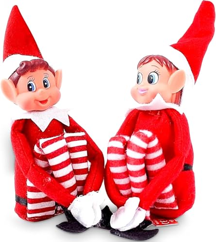 Quebec Naughty Elf Set - Boy & Girl Christmas Elf Figures, Santa's Little Helper Inspired, Soft Body, Vinyl Faces, 12 Inch, Couple