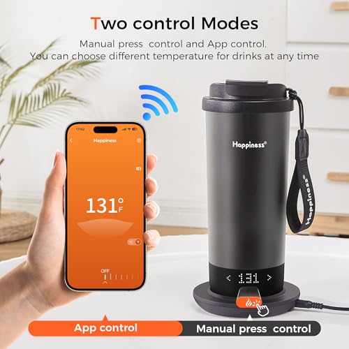 Happiness Self-Heating Travel Mug 20oz,Smart Rechargeable Electric Temperature Control Heated Coffee Cup