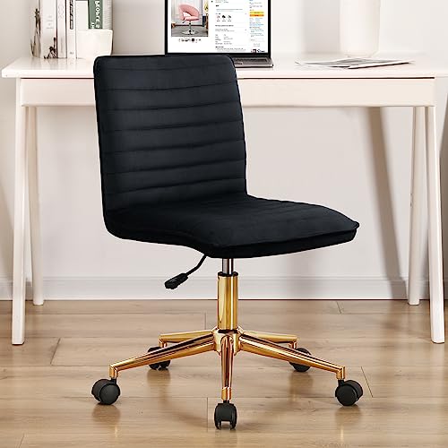 Furnimart Armless Office Desk Chair Task Chair Faux Leather Upholstered Task Chair Teen Desk Chair Mid-Back 360° Swivel Adjustable Small Chair (Leather-DustYellow)