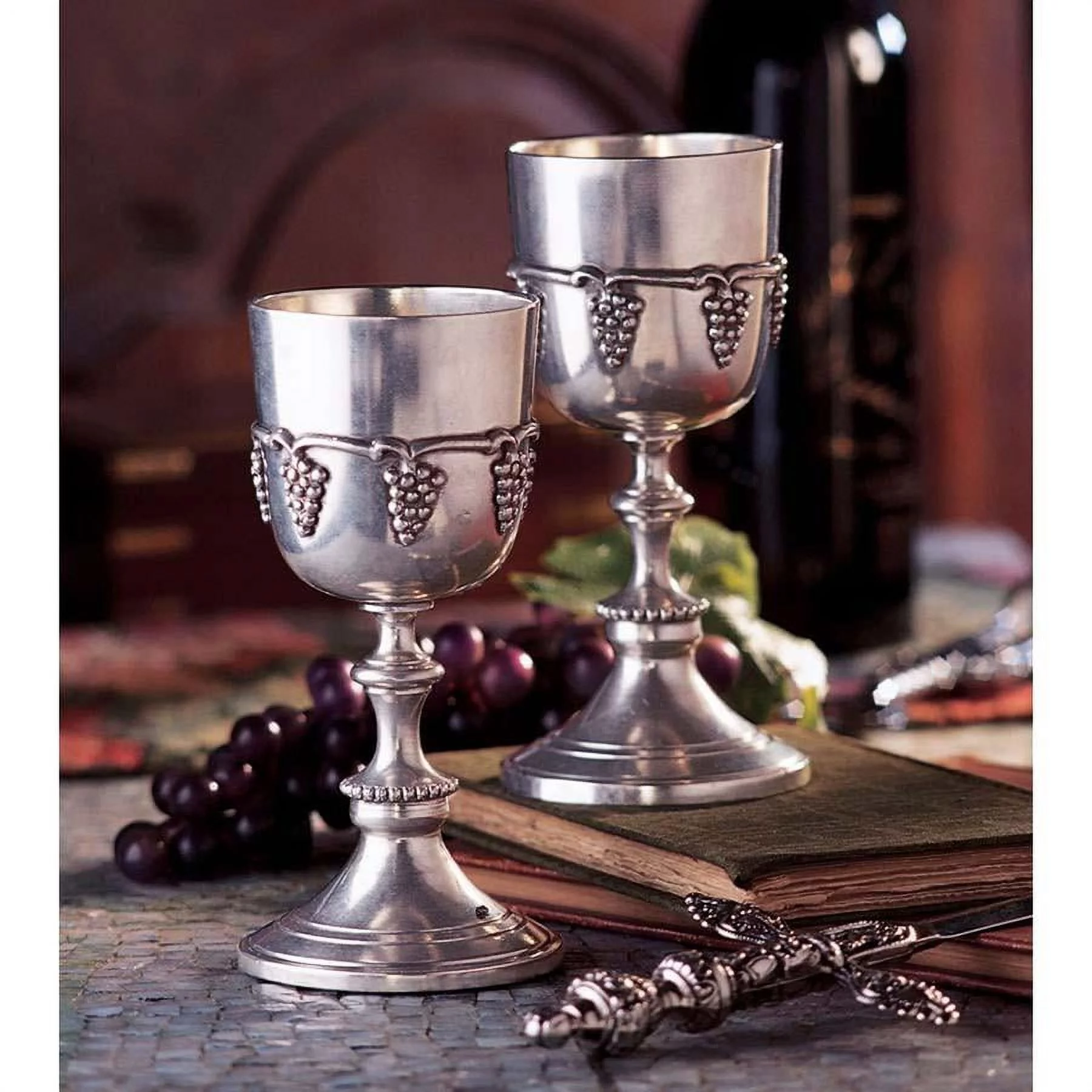 Italian Grape Harvest Pewter Goblets