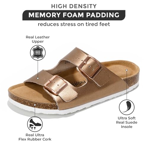 Project Cloud Genuine Leather Flat Sandals Women 2025 Beach Essentials Womens Sandals Memory Foam Vacation Essentials Slides for Women Footwear (Venita)