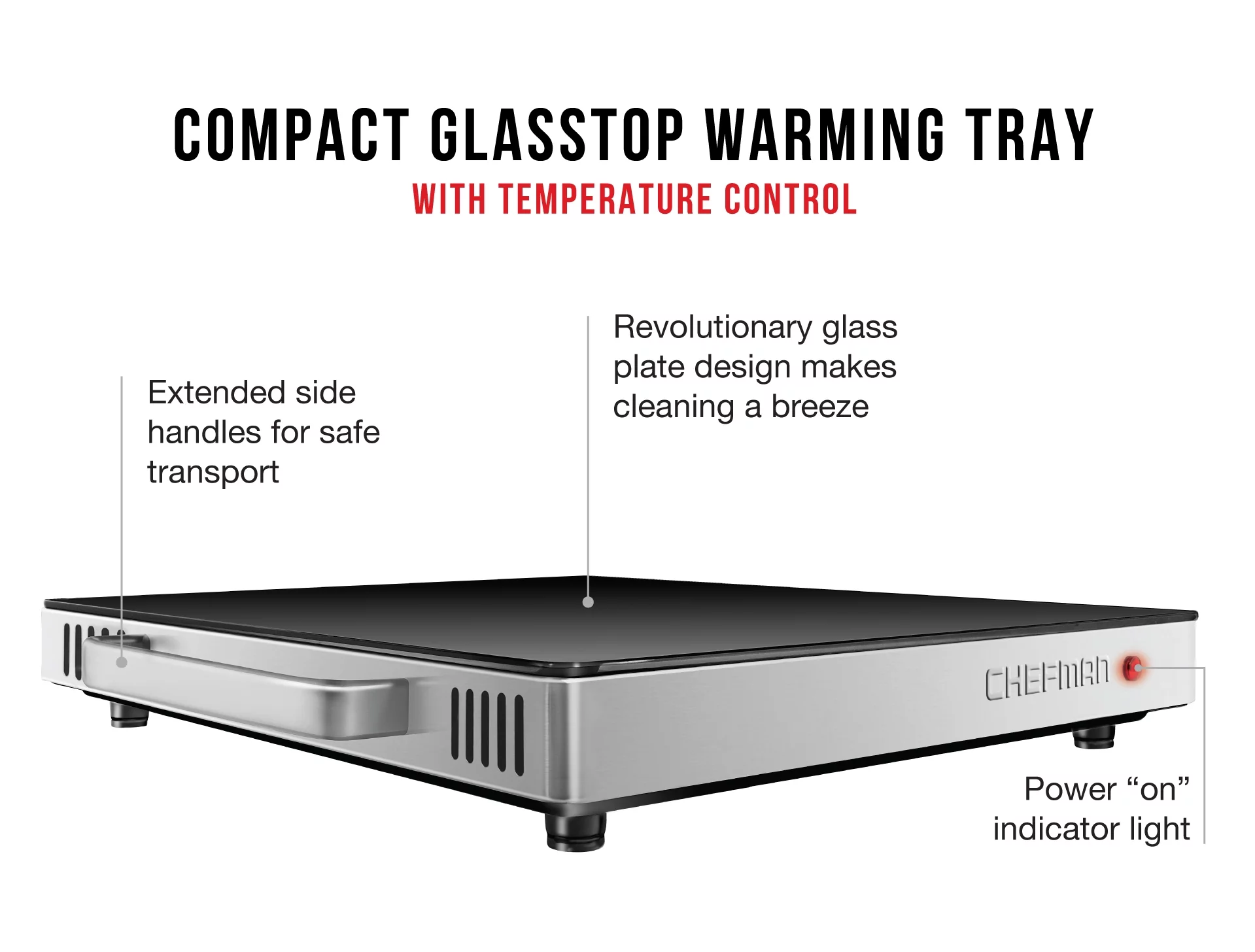Chefman Compact Glasstop Warming Tray with Adjustable Temperature Control, Mini 15x12 inch, Black