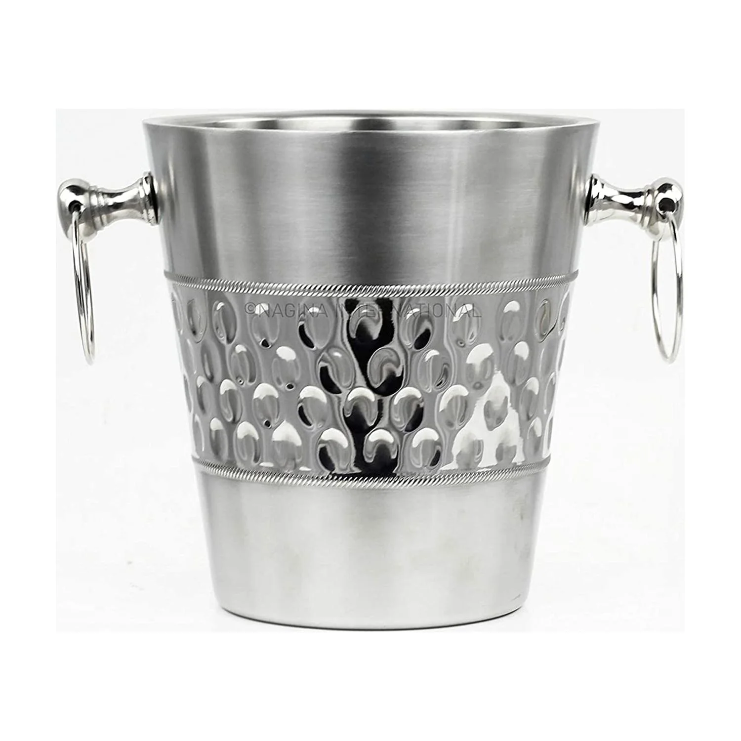 Deep Hammered Brushed Nickel Plated Majestic Wine & Ice Bucket with Steel Bucket Stand | Wine Chiller On Stand Kitchenware Barware | Party Organization Ideas