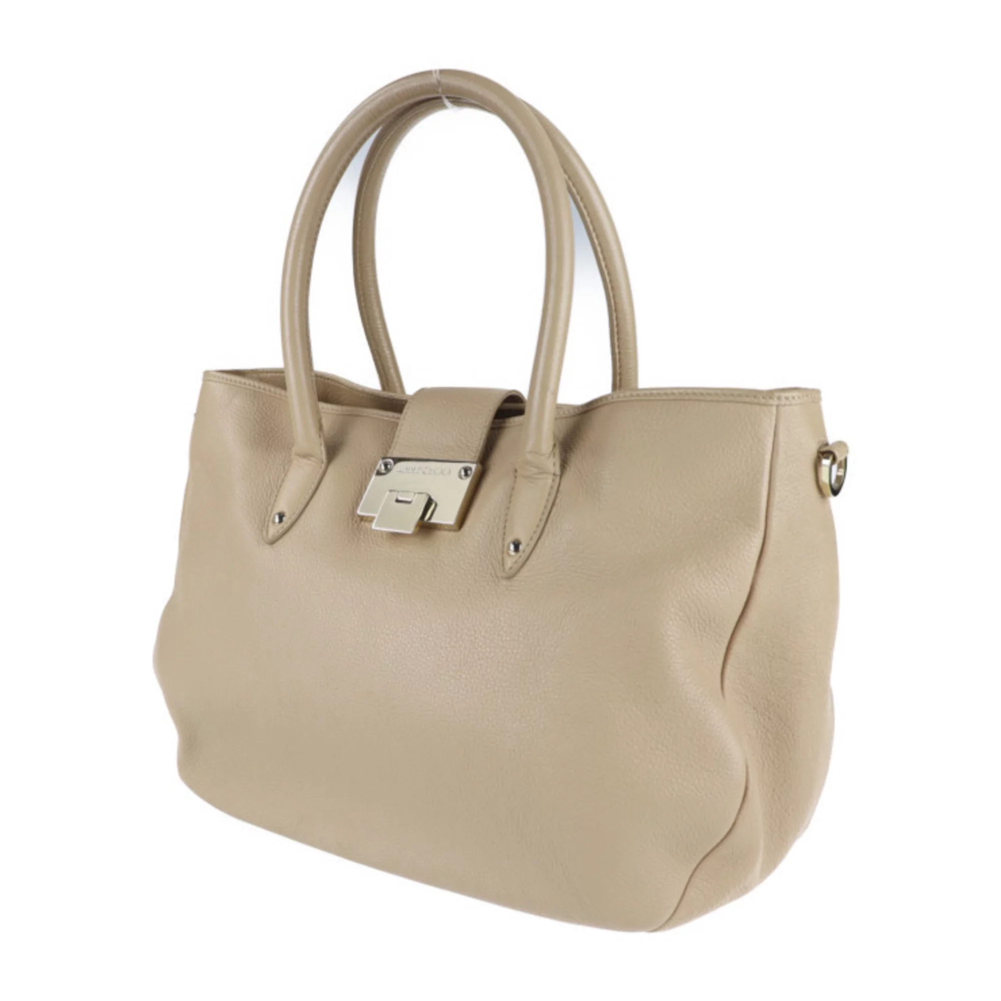 Pre-Owned JIMMY CHOO Jimmy Choo handbag leather beige gold metal fittings 2WAY shoulder bag (Good)