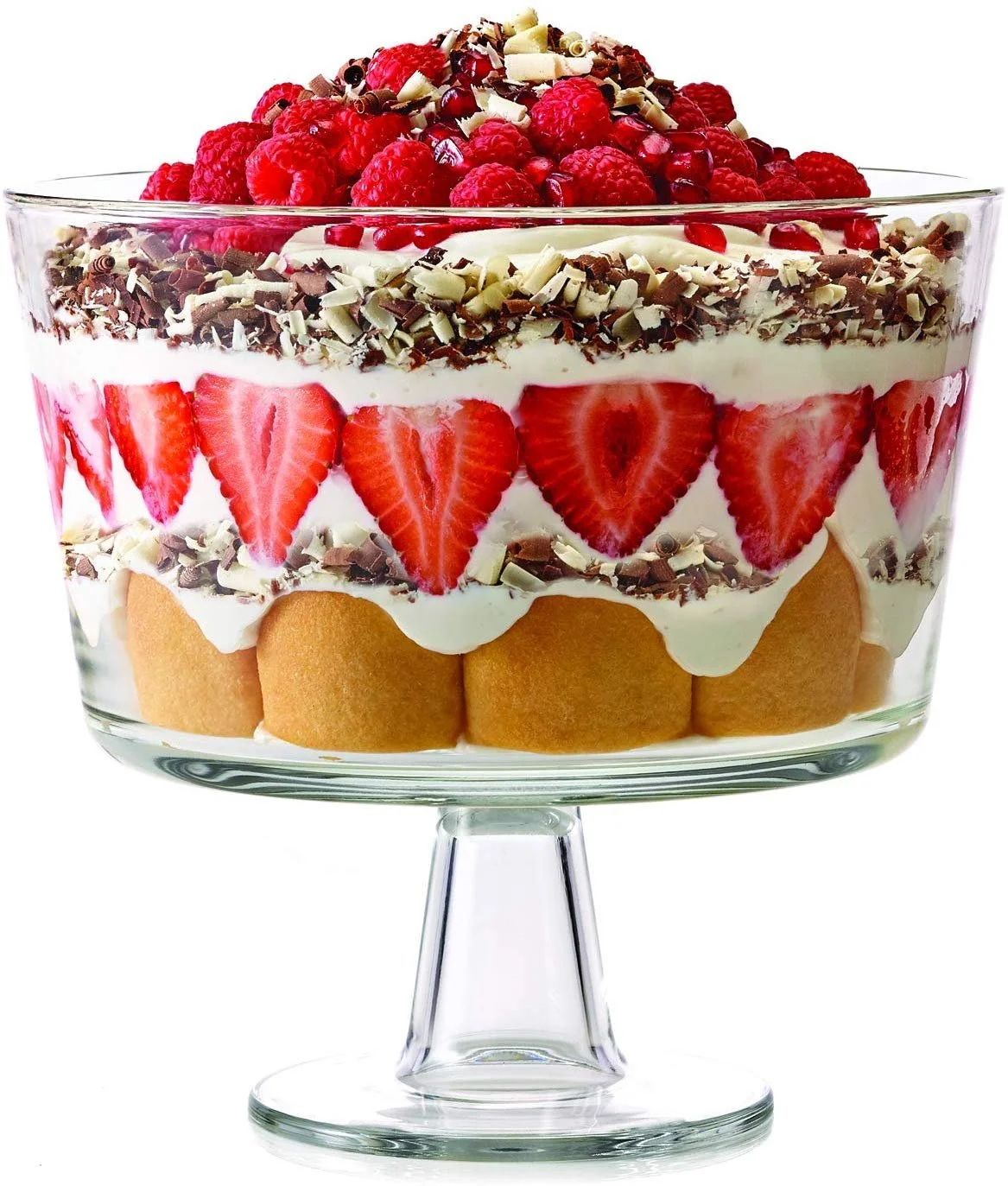 European Trifle Bowl with Pedestal, Round Dessert Display Stand for Laying Cakes, Pastries or Baked Goods, Modern Design with Crystal-Clear Borosilicate Glass, X Quart