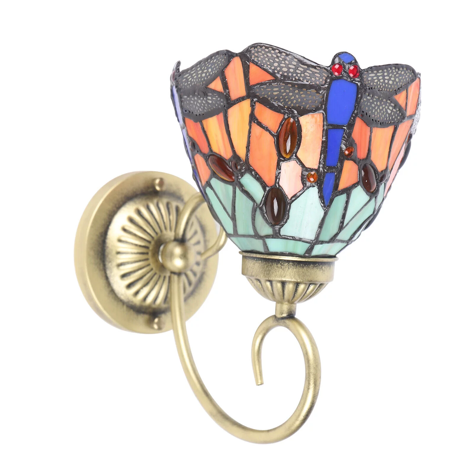 Antique Tiffany Dragonfly Wall Lamp Stained Glass Wall Sconce Light Fixture 60W