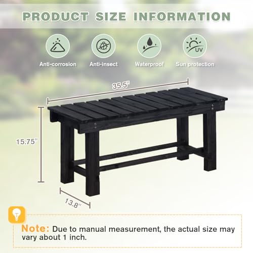 Outdoor Garden Bench, 2-Person Wood Patio Bench Weatherproof Outdoor Backless Bench, Anti-Corrosion and Anti-Rust Garden Benches for Garden Lawn Porch Park Backyard (Carbonized,35.5''/90cm)