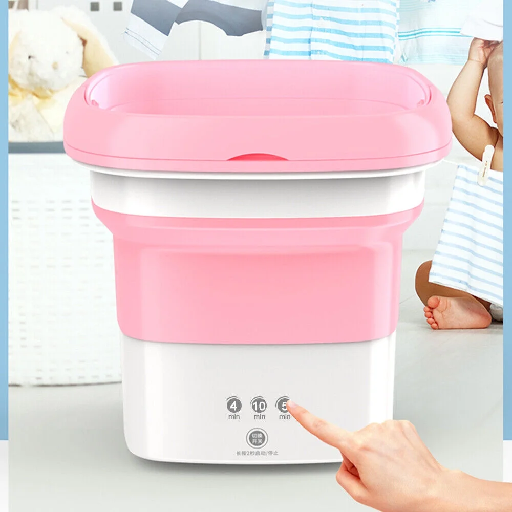 JahyShow Foldable Clothes Washer with Dryer Bucket - Pink Edition